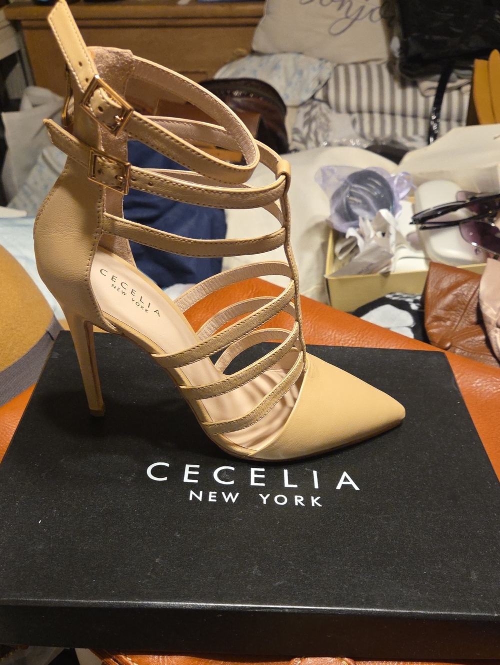 CECELIA NEW YORK Beige/Nude Strappy Pointed-Toe Stiletto Heels